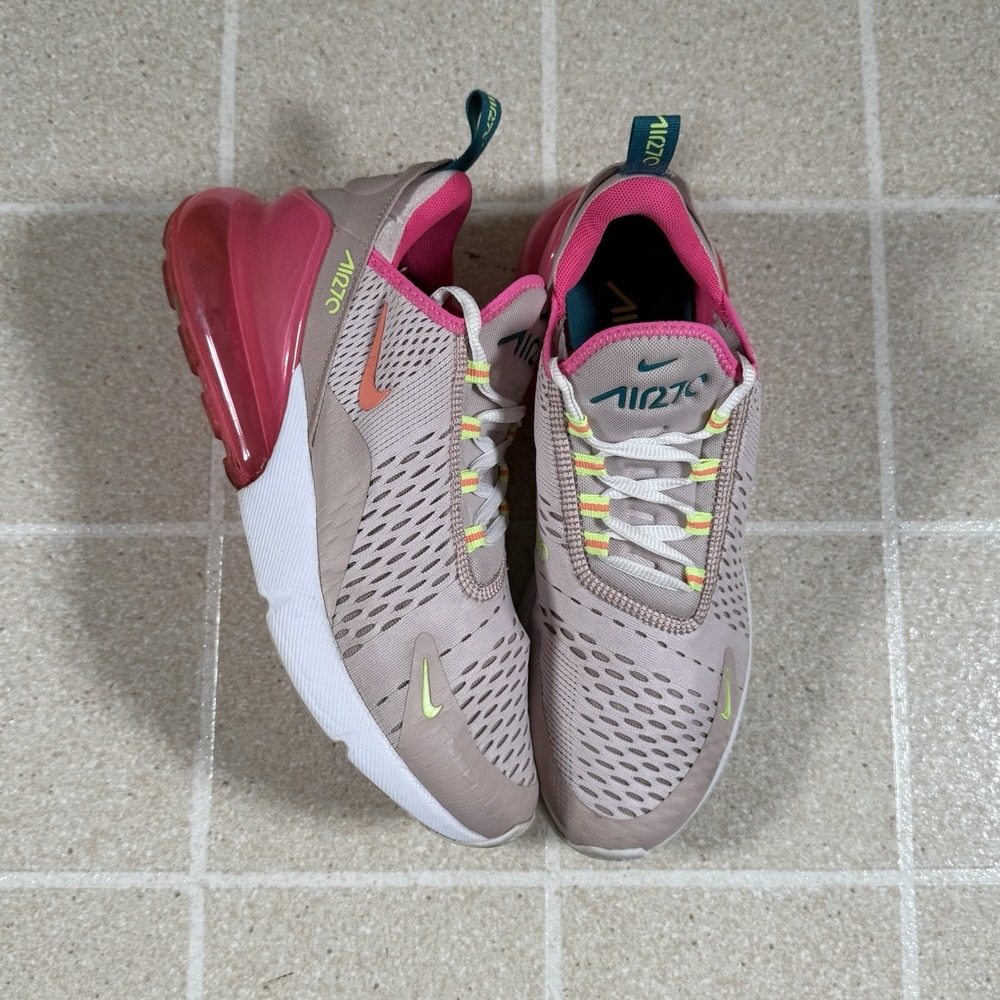 Nike Air Max 270 Low Top Lace-Up Textile Sneaker White/Pink DC1864-600 Sz 10